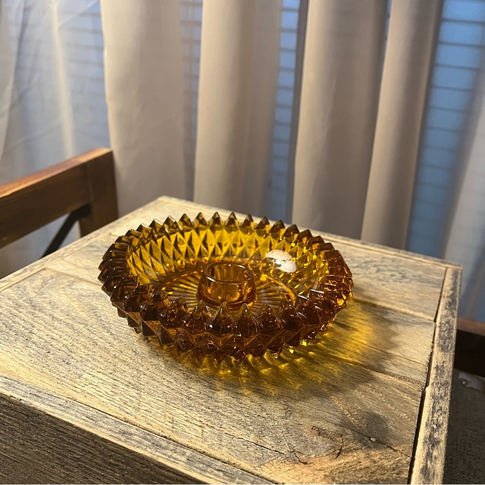 Vintage Amber Glass Candlestick Holder